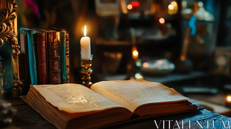 AI ART Antique Book with Candlelight