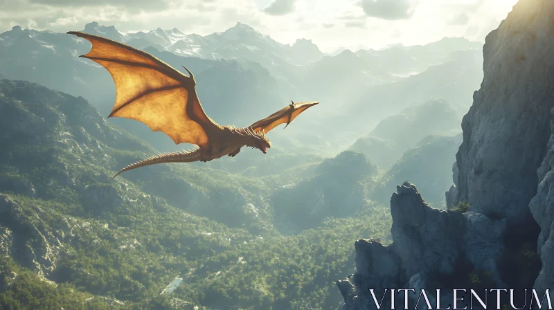 Fantasy Dragon Soaring Above Landscape AI Image