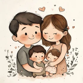 Cartoon Family Embracing Happiness Together