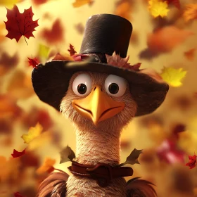 Whimsical Turkey with Falling Leaves