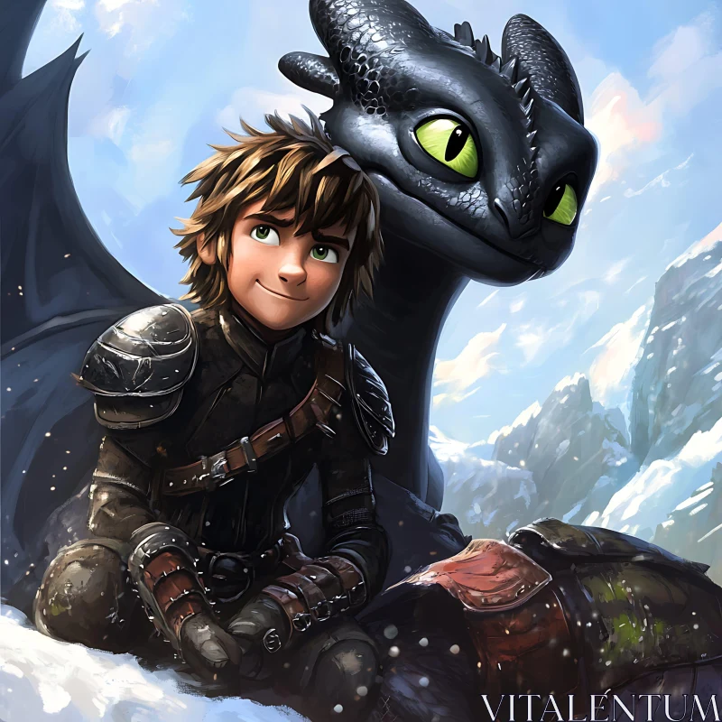 AI ART Dragon and Boy Cartoon