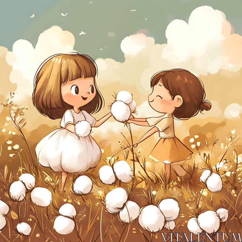 Childhood Innocence: Girls and White Flowers AI Image