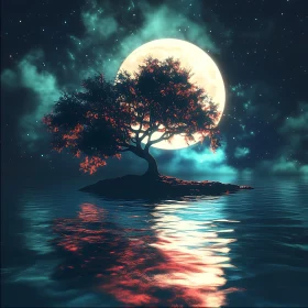 Tranquil Lunar Reflection on Water