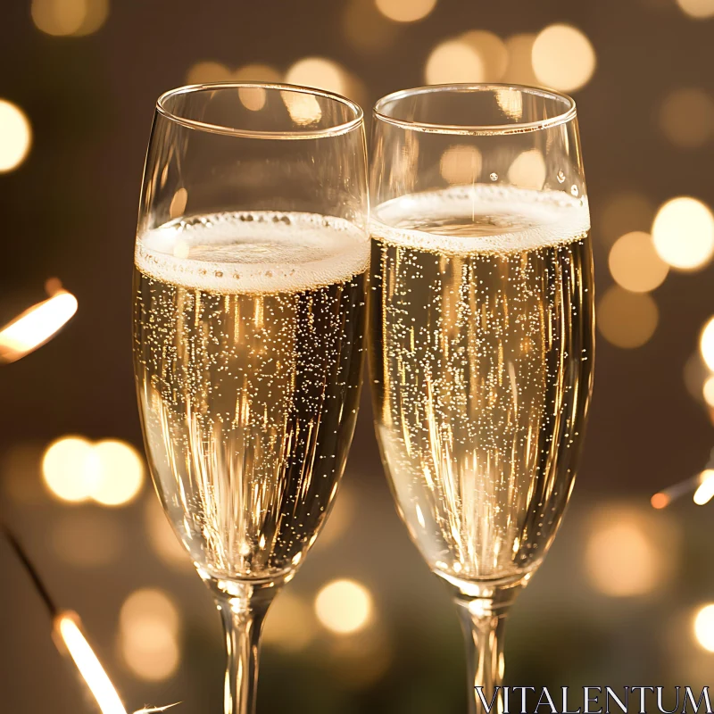 AI ART Sparkling Champagne Flutes with Bokeh Lights