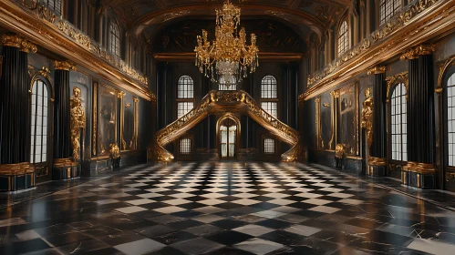 Opulent Palace Hall with Marble Floors and Golden Decor