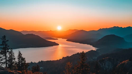 Mountains and Lake at Sunset