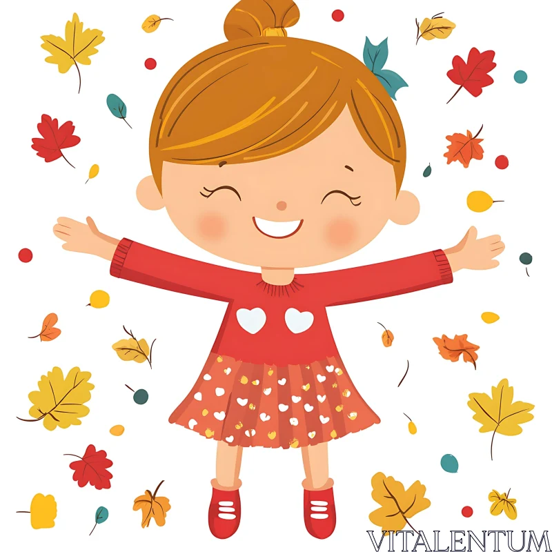 AI ART Cartoon Girl in Autumn Leaves