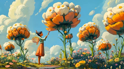 Whimsical Fairy with Flower Trees