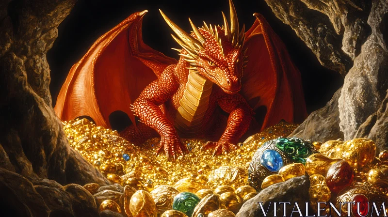 AI ART Crimson Dragon on Golden Treasure