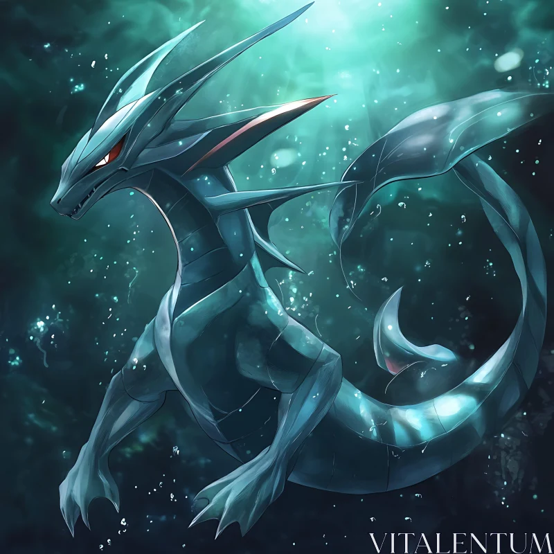 AI ART Underwater Teal Dragon Fantasy Art