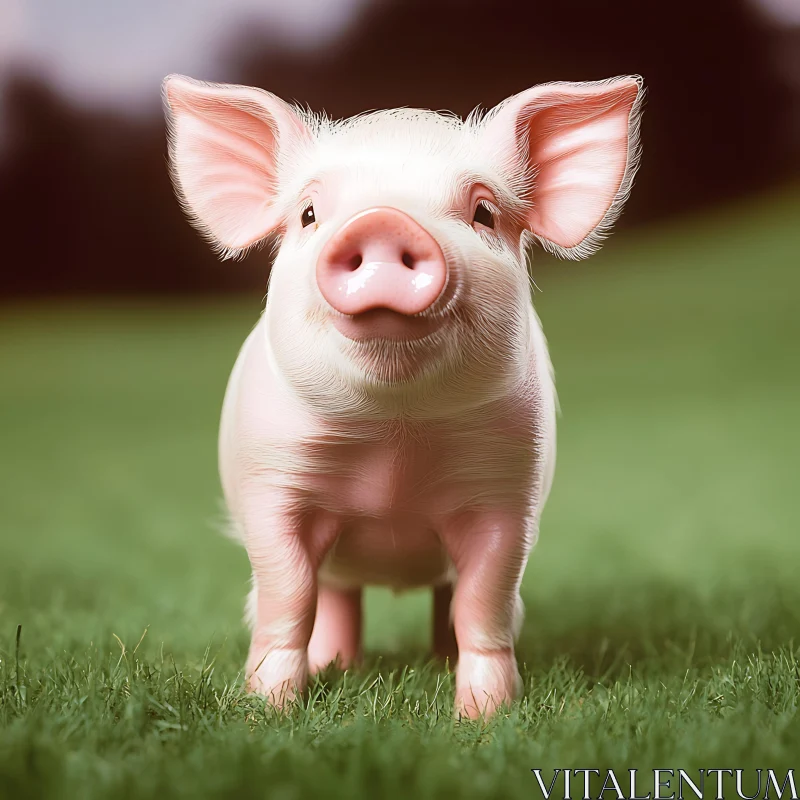 Piglet on Grass Field | Cute Farm Animal AI Image