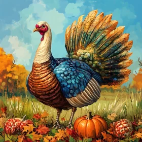 Thanksgiving Turkey in Autumn Landscape