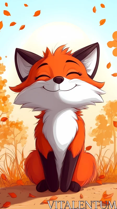 Fox Illustration in Autumn Setting AI Image