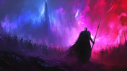 Fantasy Army Spearhead in Colorful Landscape