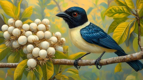Perched Blue Bird in a Leafy Scene