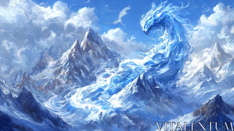 AI ART Frozen Dragon Mountain Scene