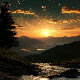 Serene Mountain Sunset with Flowing River