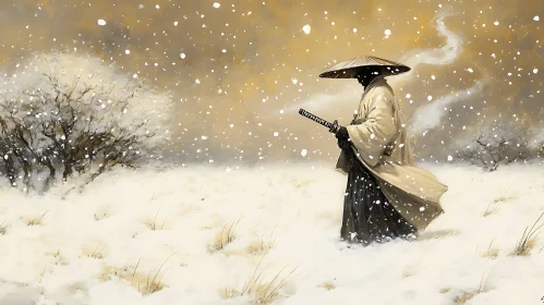 Lone Warrior in Winter Landscape