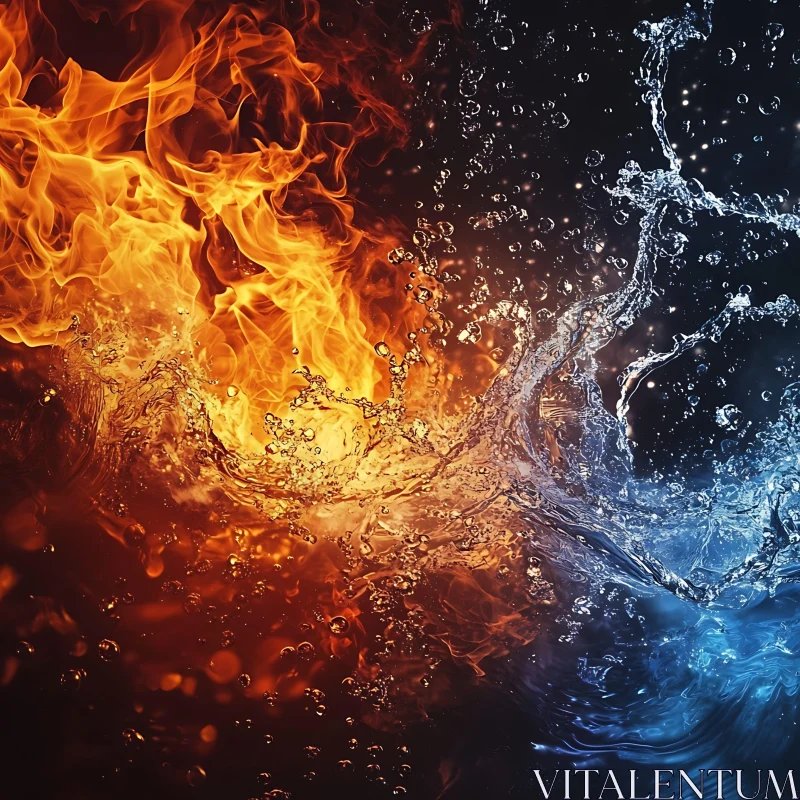 Contrasting Elements of Fire and Water AI Image