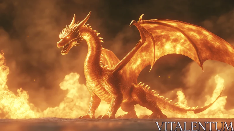 Golden Dragon in Fiery Ambiance AI Image