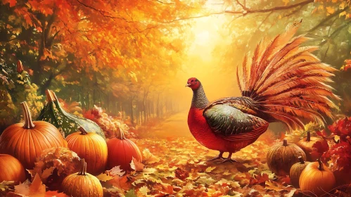 Pheasant and Pumpkins in Autumnal Light