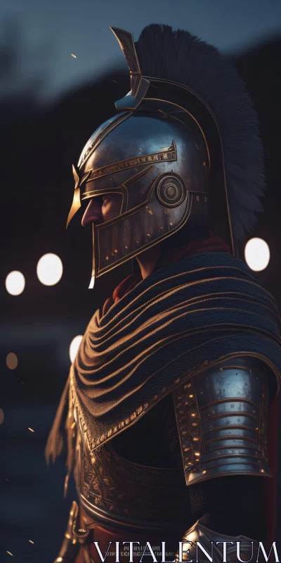 Warrior in Armor Helmet Profile AI Image