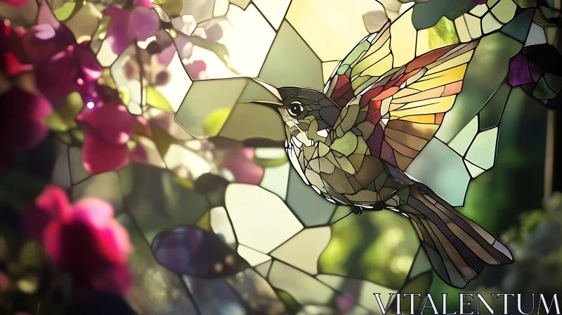 AI ART Floral Hummingbird Stained Glass