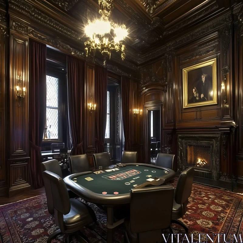 Opulent Poker Room with Classic Decor AI Image