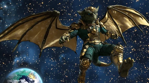 Armored Dragon Soaring in Starry Space