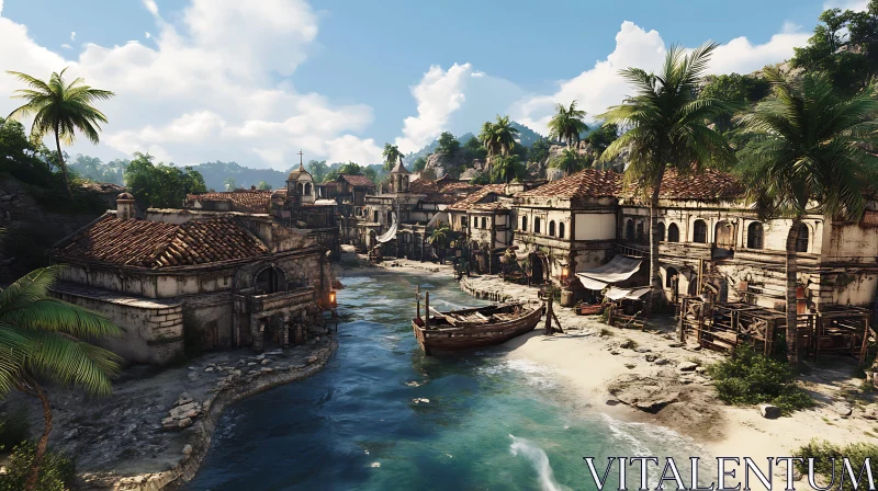 Scenic Tropical Village AI Image