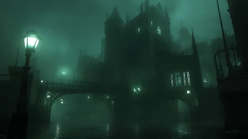 Foggy Gothic Architecture at Night