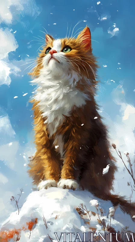 Fluffy Cat in Snow AI Image