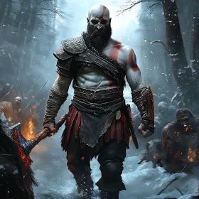 Warrior with Axe in Winter Battle