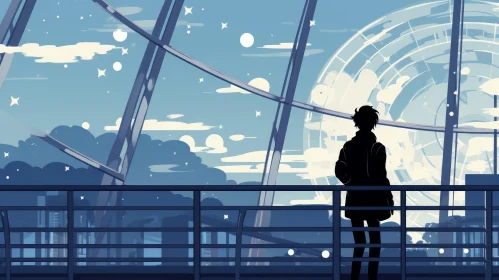 Futuristic Anime Art: A Tranquil Window into a Mesmerizing Cityscape
