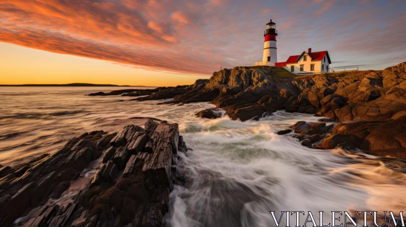 Lighthouse at Sunset: A Serene Maritime Landscape AI Image