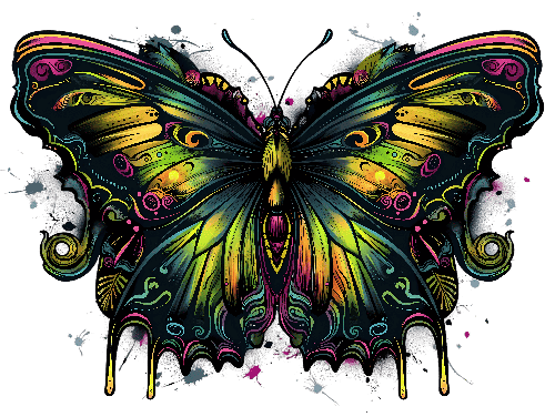 Psychedelic Butterfly Digital Illustration POD Design