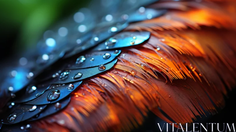 Raindrop Adorned Feather: A Symphonious Blend of Colors and Textures AI Image