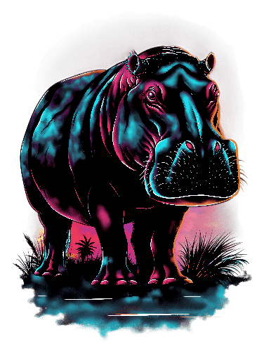 Stylized Hippopotamus Silhouette with Colorful Sunset Design