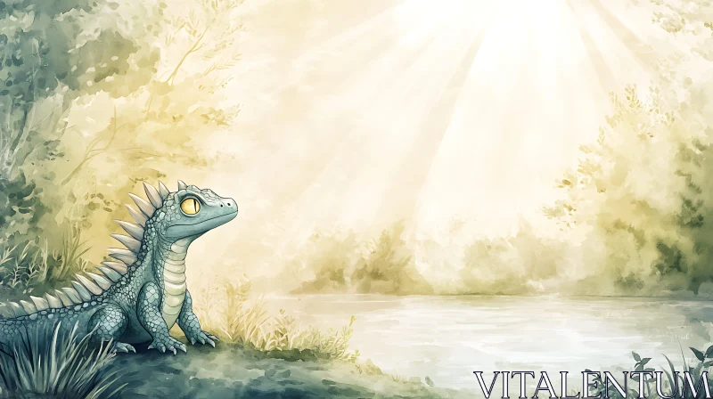 AI ART Watercolor Lizard near Lake