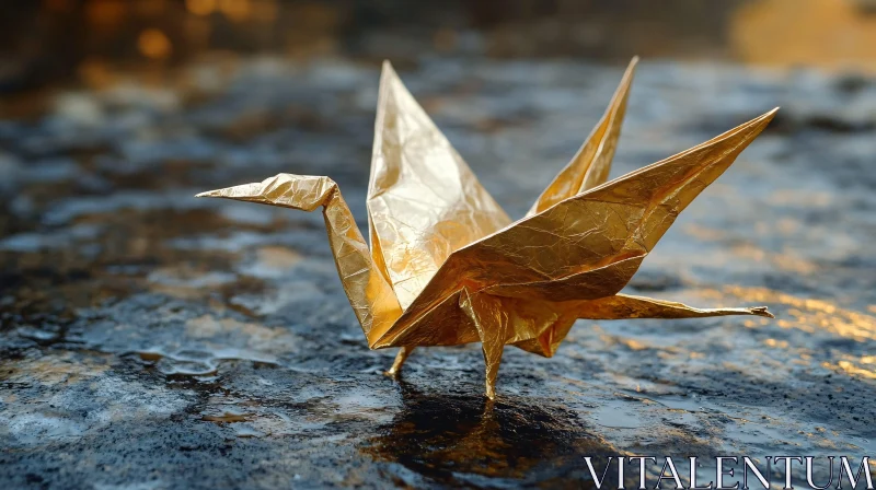 Metallic Paper Crane Sculpture AI Image