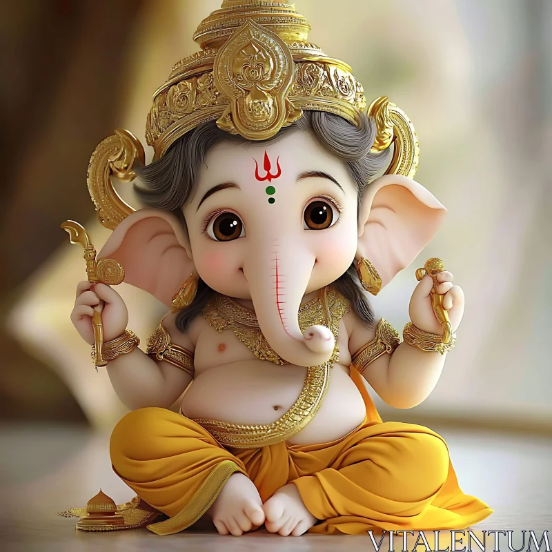 Infant Ganesha with Golden Crown AI Image