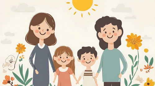 Happy Family Cartoon Illustration