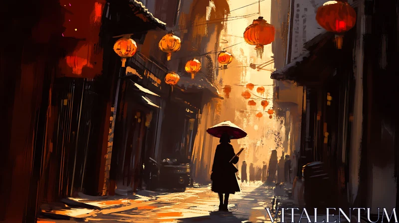 AI ART City Street With Red Lanterns