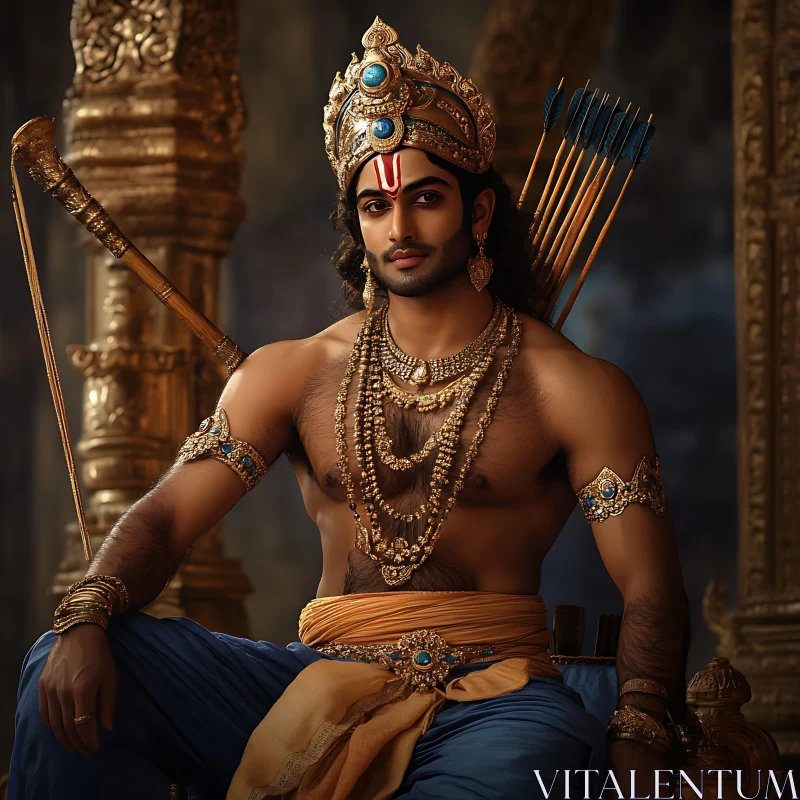 Majestic Portrait of Rama with Bow and Arrows AI Image