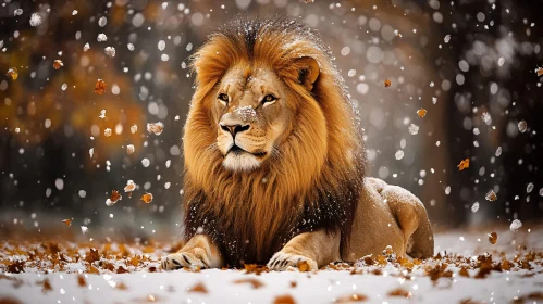 Lion with Snowflakes and Leaves
