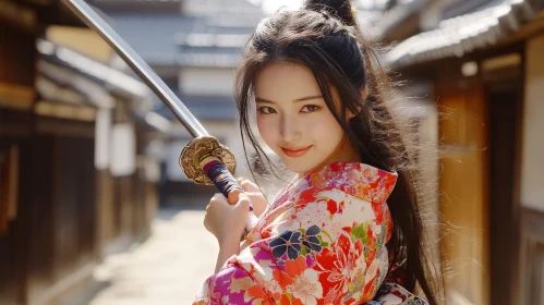 Serene Woman Warrior with Katana