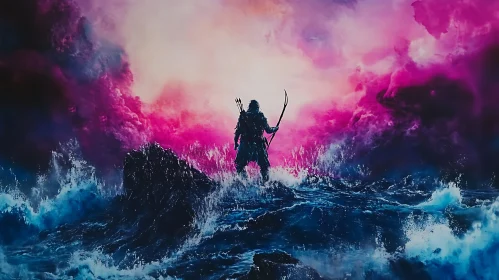 Lone Archer Amidst Ocean Tempest