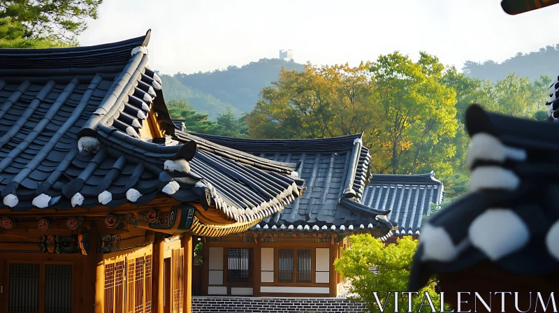 Korean Traditional House with Tile Roof AI Image