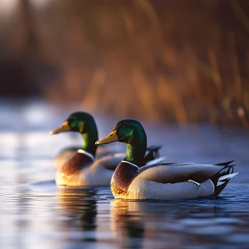Two Ducks Swimming in Calm Waters