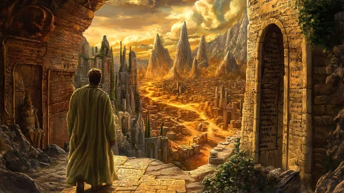 Man Gazing at Ancient Cityscape